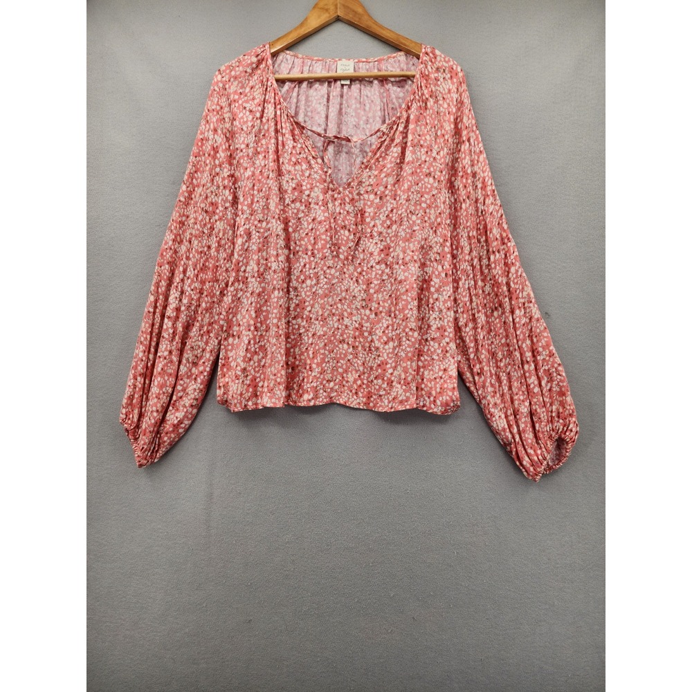 Roan + Ryan Pink Floral Dot‎ Balloon Sleeve Blouse Top Large Boho Made in USA